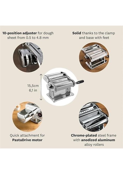 Atlas Makarna Makinesi, Paslanmaz Çelik, Alüminyum, 40 x 30 x 20 Cm, Gümüş