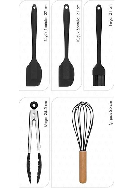 Fugazi Isıya Dayanıklı Yanmaz Yapışmaz Silikon Spatula Seti 5 Parça Siyah fiyatları
