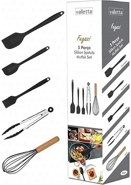 Fugazi Isıya Dayanıklı Yanmaz Yapışmaz Silikon Spatula Seti 5 Parça Siyah modelleri
