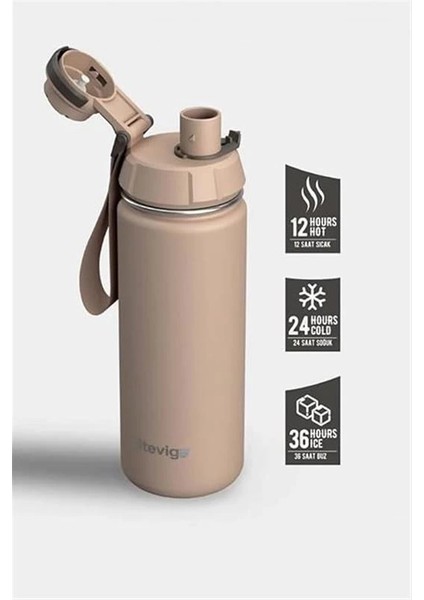 1 Hand Leak-Proof Sızdırmaz Çelik Termos 500 ml Lıght Brown ST-224 fiyatları