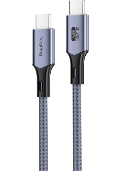 100W 5A Usb3.2 Gen 2 20 Gbps 8k 60Hz Type-C Görüntü Şarj ve Data Kablosu 3 Metre