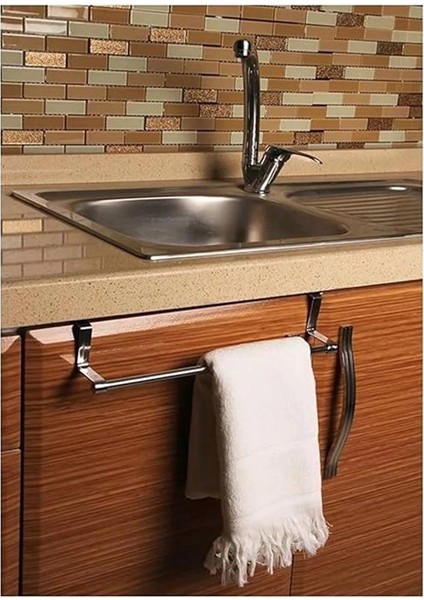 Krom Kaplama Çelik Dolap Kapağı Havlu Askılığı 30CM Dolap Kapağı Mutfak Bezi Askılı (Beyaz)