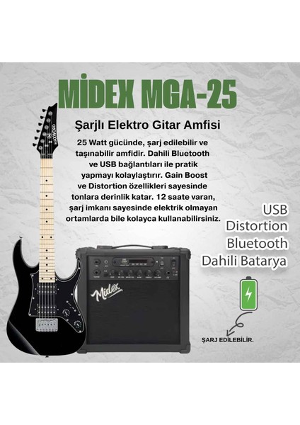 DE-150BK-50AMP Maple Klavye HH 50 W Amfili Elektro Gitar Seti fiyatları