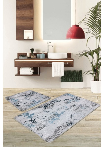 Mavi 2'li Banyo Halısı ve Klozet Paspas Seti, 50X60CM ve 60X100CM modelleri
