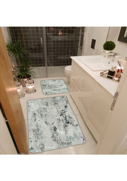 Mavi 2'li Banyo Halısı ve Klozet Paspas Seti, 50X60CM ve 60X100CM fırsatları