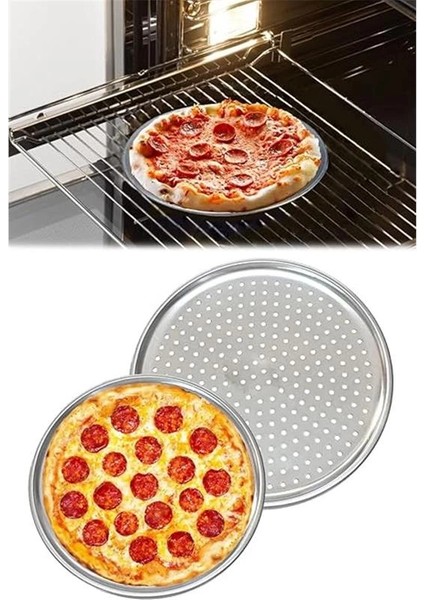 Paslanmaz Çelik Pizza Tepsisi,delikli Lahmacun ve Pizza Tavası,fırın Tepisisi (36 Cm) fırsatları