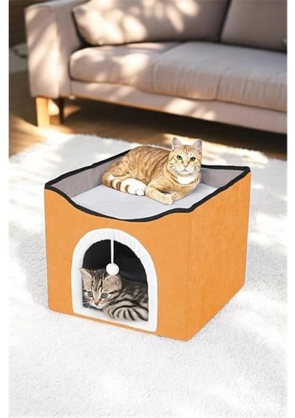 Sevimli Katlanır Taşınabilir Çok Fonksiyonlu Kapalı Kedi Evi Yatağı Kahverengi indirimleri