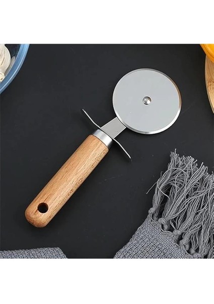 Paslanmaz Çelik Ahşap Saplı Pizza Dilimleyici, Yuvarlak Pizza Kesici Bıçak, Hamur ve Waffle modelleri