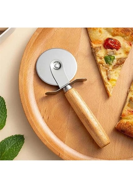 Paslanmaz Çelik Ahşap Saplı Pizza Dilimleyici, Yuvarlak Pizza Kesici Bıçak, Hamur ve Waffle fırsatları
