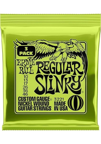 Normal Slinky Nickel Wound Elektro Gitar Telleri 3'lü Paket - Ölçü 10-46