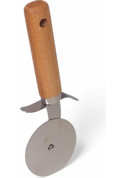 Paslanmaz Çelik Ahşap Saplı Pizza Dilimleyici, Yuvarlak Pizza Kesici Bıçak, Hamur ve Waffle