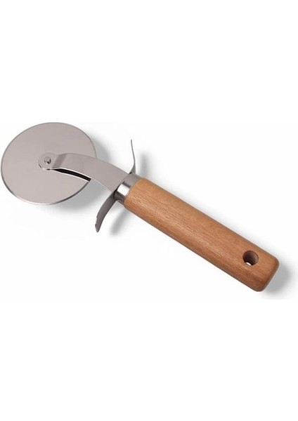 Paslanmaz Çelik Ahşap Saplı Pizza Dilimleyici, Yuvarlak Pizza Kesici Bıçak, Hamur ve Waffle