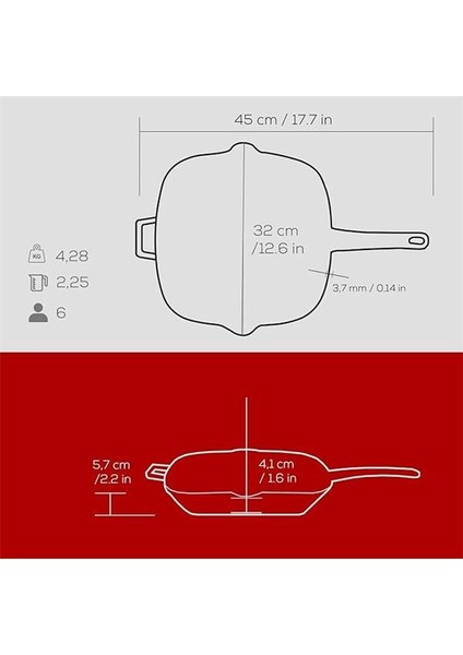 Metal Döküm Izgara Tava, Metal Saplı, 26X32 Cm, Siyah
