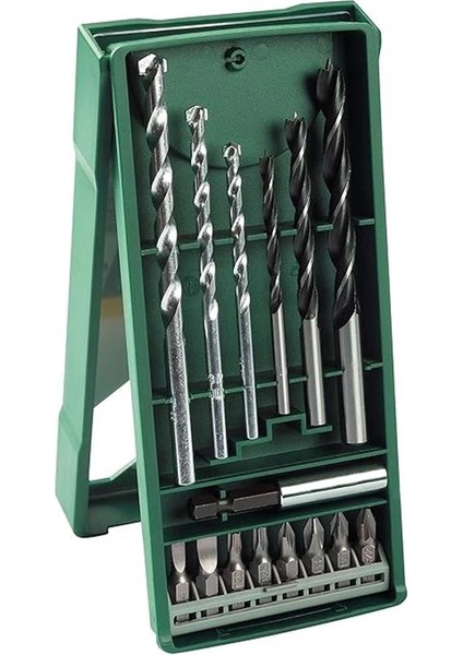 Beton Matkap Ucu ve Vidalama Seti, Yeşil, 15 Adet, Ahşap Delme Ucu: 4/6/8, Beton Delme Ucu: