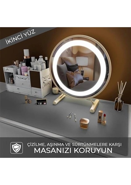 Klasse Çift Renk Dikişli Pu Deri Masa Matı 80X40 cm Mousepad, Su Geçirmez Masa Sümeni, Çift Taraflı