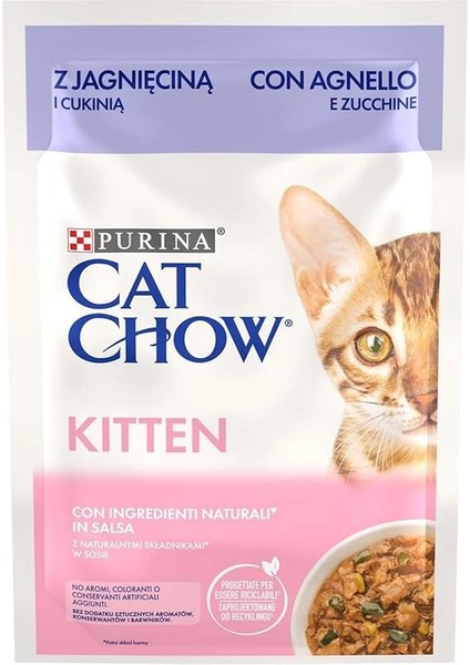 Purına Cat Chow Kitten Kuzu Etli Yavru Kediler Için Yaş Kedi Maması 85 Gram, 26 Adet