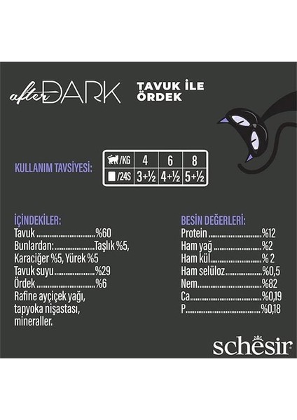 After Dark Tavuk ile Ördek Et Suyunda Yetişkin Kedi Konservesi 80G