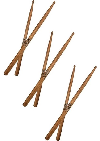 Midex OAK-110-5A-3X Ahşap Meşe Ağacı Bateri Baget Davul Bageti 5A Drumsticks (3 Çift)