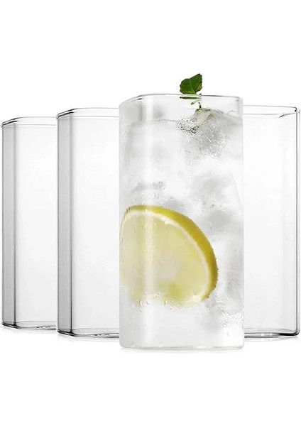 6 Adet Dikdörtgen Isıya Dayanıklı Borosilikat Trend Meşrubat Bardağı 350 ml Kare