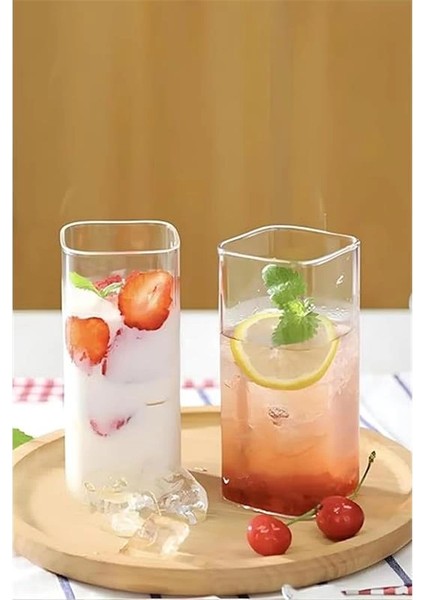 6 Adet Dikdörtgen Isıya Dayanıklı Borosilikat Trend Meşrubat Bardağı 350 ml Kare modelleri