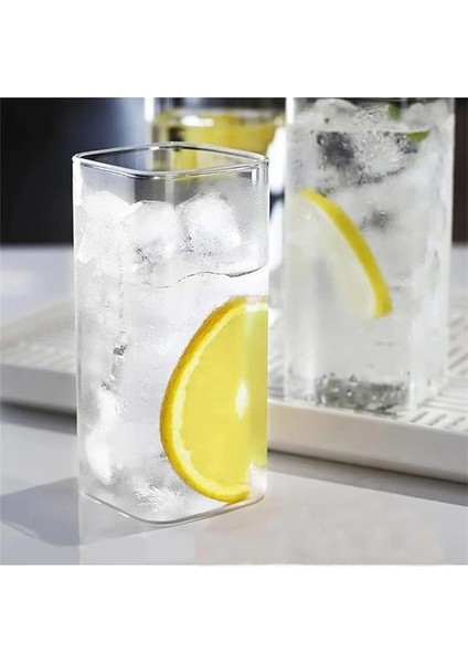 6 Adet Dikdörtgen Isıya Dayanıklı Borosilikat Trend Meşrubat Bardağı 350 ml Kare