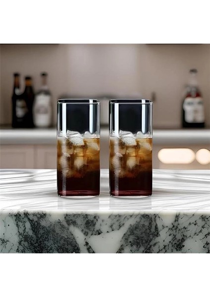 6 Adet Dikdörtgen Isıya Dayanıklı Borosilikat Trend Meşrubat Bardağı 350 ml Kare