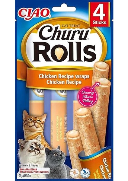 Churu Rolls Kedi Ödül Kurabiyeleri,%88 Nemli, Sağlıklı Atıştırmalıklar, Tavuklu Doğal