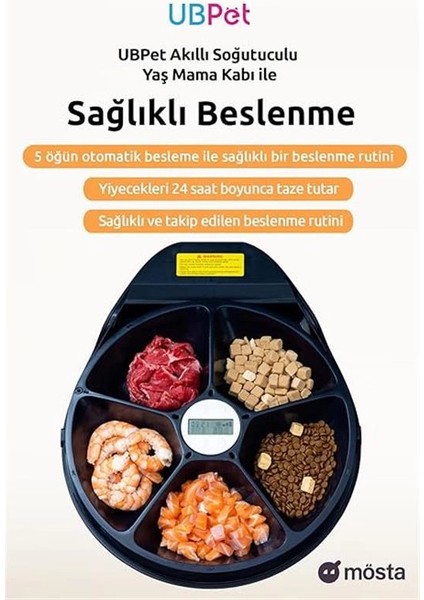 Soğutuculu Otomatik Yaş Mama Kabı – Mini Buzdolaplı Sistem, 5 Öğünlük Besleme, Sessiz