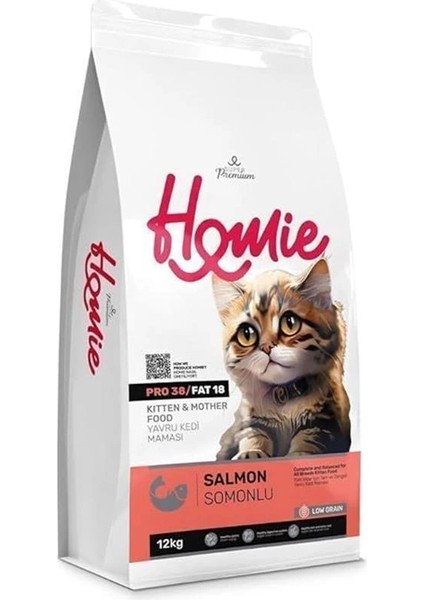 Super Premium Düşük Tahıllı Somonlu Yavru ve Anne Kedi Maması 12 kg