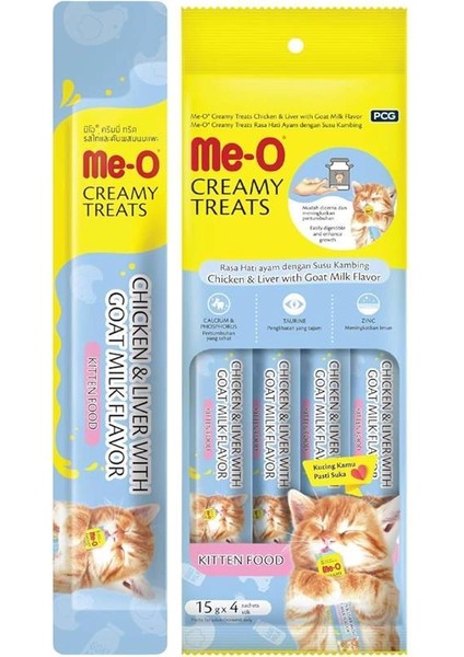 Me-O Creamy Kitten Yavru Kedi Tavuk Ciğer Keçi Sütlü, 15 gr x 4