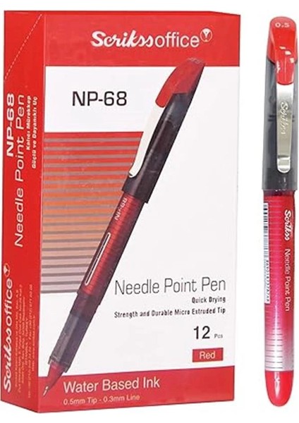 NP68 Iğne Uçlu Kalem 12'li Ambalaj Kırmızı 0.5 mm