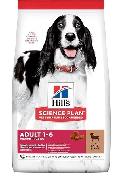 Hill's Science Plan Yetişkin Orta Irk Kuzulu ve Pirinçli Köpek Maması 12 + 2 kg