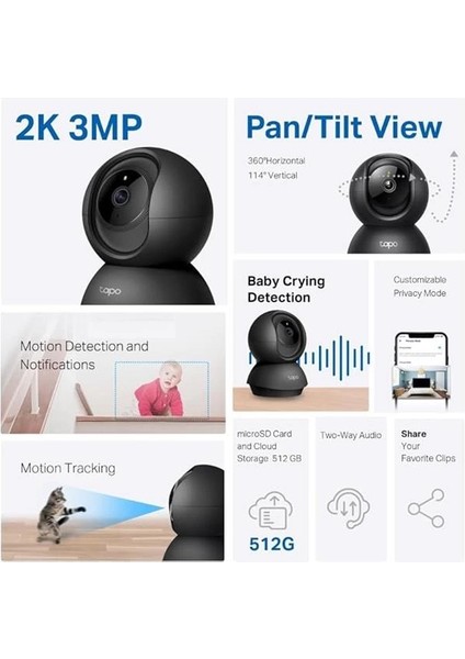 Tp-Link C211 2k 3mp Yatay ve Dikey Ev Güvenliği Wi-Fi Kamerası fiyatları