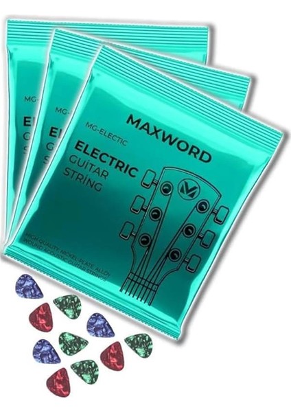 Gt-Electric-3x Kaliteli Elektro Gitar Teli 3 Takım Set (10 Pena Hediye)