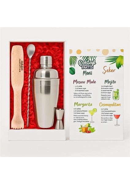 Kokteyl Shaker Jigger Mojito Tokmak Bar Kaşığı Kokteyl Tarifleri Seti