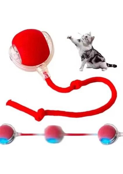 Kedi Oyuncağı Topu Kuyruklu Otomatik Yuvarlanan Top, Hareketli Kuyruk, USB Şarjlı, LED Işıklı, 3