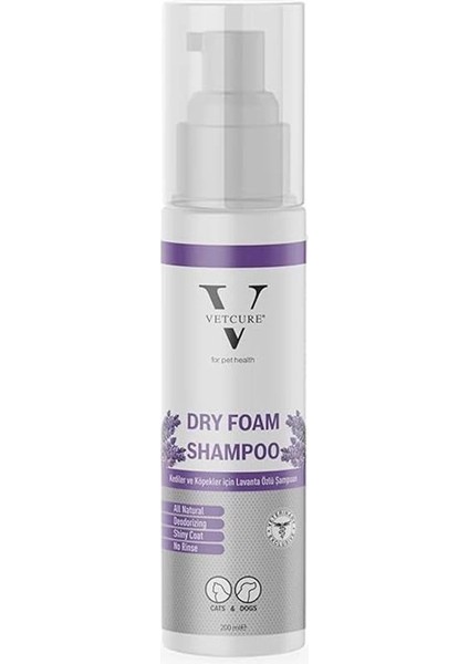 Dry Foam Kedi ve Köpekler Için Lavanta Kokulu Kuru Şampuan 200 ml