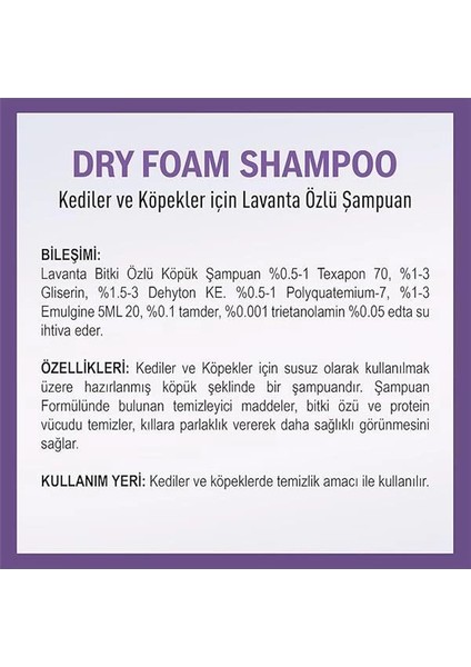 Dry Foam Kedi ve Köpekler Için Lavanta Kokulu Kuru Şampuan 200 ml fiyatları