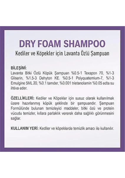 Dry Foam Kedi ve Köpekler Için Lavanta Kokulu Kuru Şampuan 200 ml fırsatları