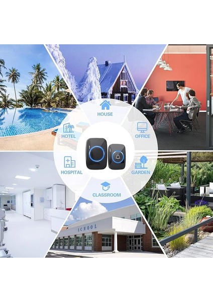 Kablosuz Kapı Zili 2 Buton 1 Alıcı LED Işıklı 300 Metre Mesafe 60 Melodi Ev Ofis Depo modelleri