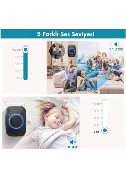 Kablosuz Kapı Zili 2 Buton 1 Alıcı LED Işıklı 300 Metre Mesafe 60 Melodi Ev Ofis Depo indirimleri