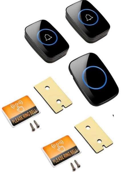 Kablosuz Kapı Zili 2 Buton 1 Alıcı LED Işıklı 300 Metre Mesafe 60 Melodi Ev Ofis Depo