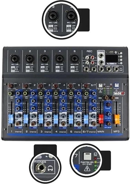 MDX-07FXU 7 Kanal Ses Mikseri Deck Mikser (Kayıt USB Efekt)