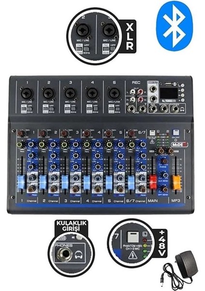 MDX-07FXU 7 Kanal Ses Mikseri Deck Mikser (Kayıt USB Efekt) fiyatları