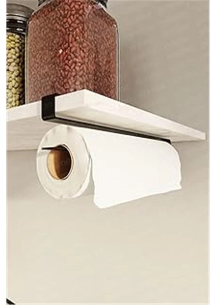 Mat Siyah Raf Altı Kağıt Havlu Askılığı ve Fincanlık | Portatif Dolap Altı Havlu Bardak