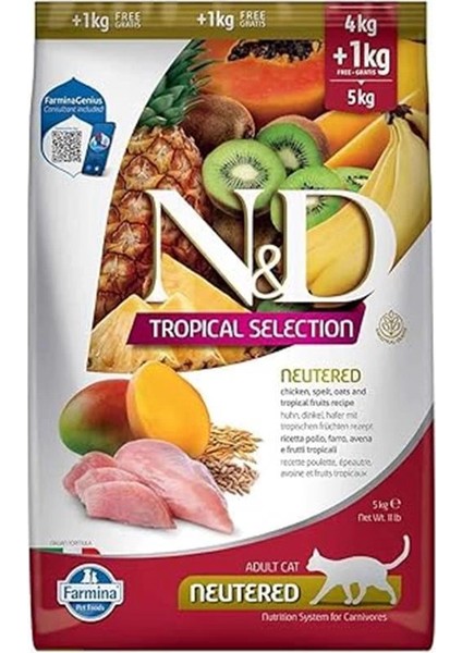 Nd N&d Tropical Selection Tavuklu ve Tropikal Meyveli Kısırlaştırılmış Kedi Maması 4+1 kg fiyatları