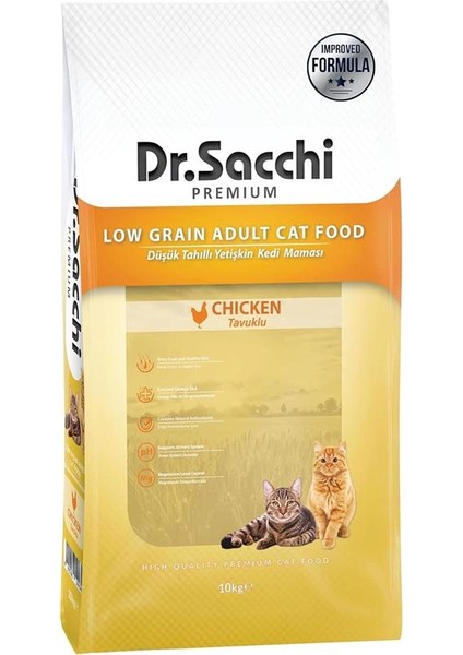 Dr.sacchi Düşük Tahıllı Tavuklu Yetişkin Kedi Maması 10 kg