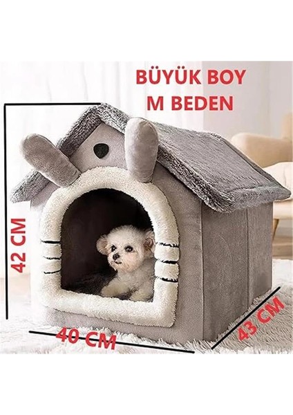 Klasik Model Kedi Evi Yumuşak Kedi Yatağı Derin Uyku ve Kış Evi Çıkarılabilir Minder Gri fırsatları