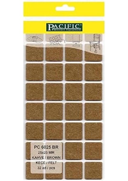 Pacific Mobilya Keçesi,kendinden Yapışkanlı Zemin Koruyucu Kahverengi (25X25MM)