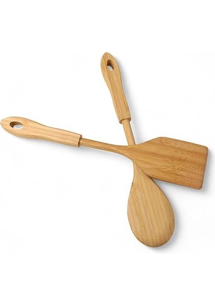 Bambu 2'li Servis Seti, Tavalarınız ve Kızarmanız Için Spatula, Servisleriniz Için Büyük indirimleri